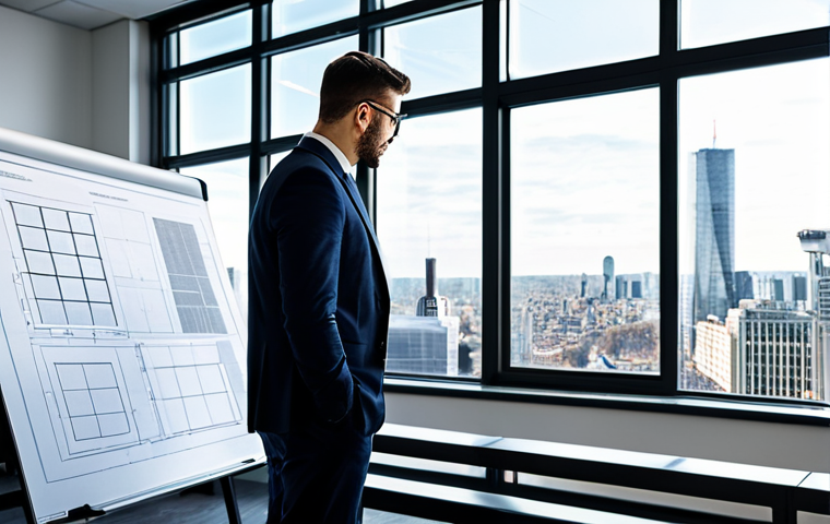 **

A professional architect, fully clothed in appropriate attire, standing in a modern office, reviewing blueprints. The office is bright and spacious, with large windows overlooking a cityscape. Focus on perfect anatomy and natural proportions. Safe for work.

**