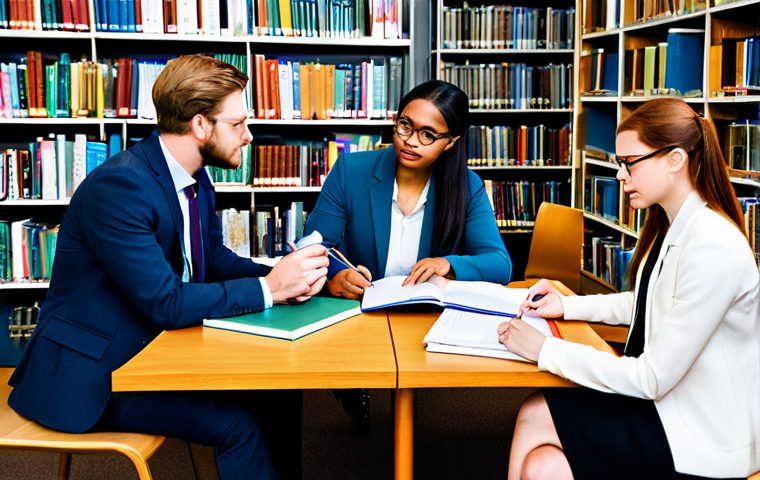 **Image Prompt:** A diverse study group collaboratively reviewing learning materials, focusing on textbooks and notes spread across a table. The setting is a bright, modern library. Everyone is fully clothed in professional attire, engaged in discussion. Safe for work, appropriate content, professional environment, perfect anatomy, well-formed hands, correct proportions, natural pose, high quality image.