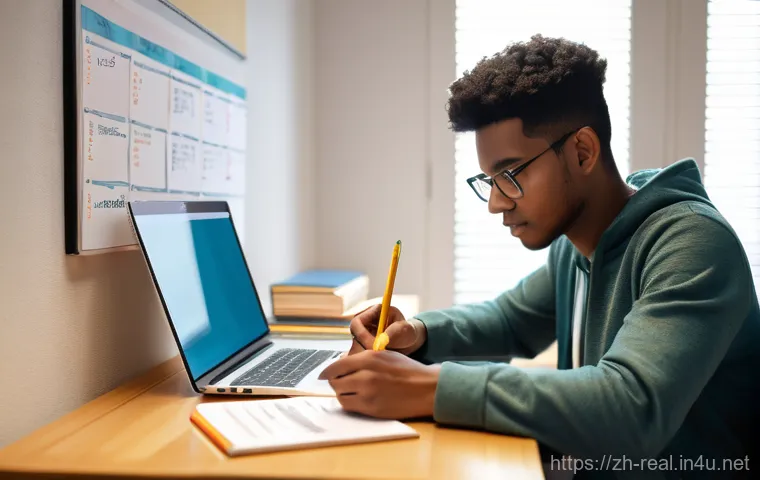 공인중개사 시험 성공을 위한 경험 공유 - **Prompt: Focused Study Session with Personalized Plan**
    "A well-lit, organized study space in a...