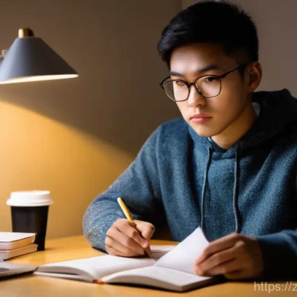 공인중개사 시험 응시자 평균 점수 분석 - **Prompt:** A young adult, of East Asian descent, sits focused at a well-lit desk, surrounded by ope...