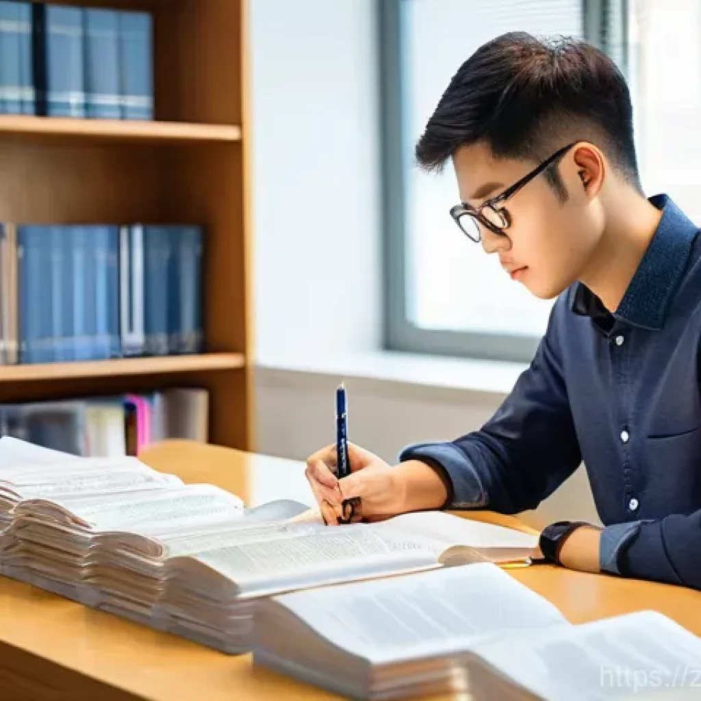 공인중개사 시험 과목별 기출문제 분석 - **Prompt:** A focused East Asian male student, appearing to be in his late 20s, dressed in smart cas...