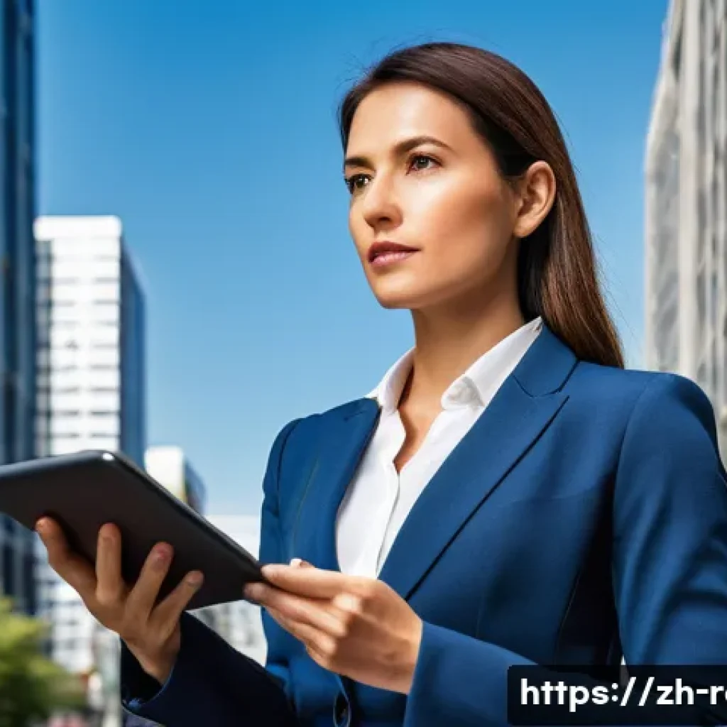 공인중개사 시험 이후 경력 관리 - **Prompt:** A determined and focused female real estate agent, in her early 30s, wearing a sharp bus...