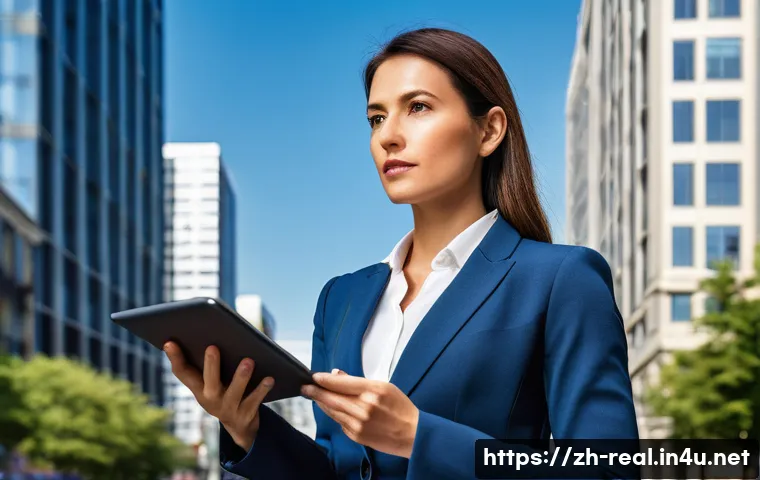 공인중개사 시험 이후 경력 관리 - **Prompt:** A determined and focused female real estate agent, in her early 30s, wearing a sharp bus...
