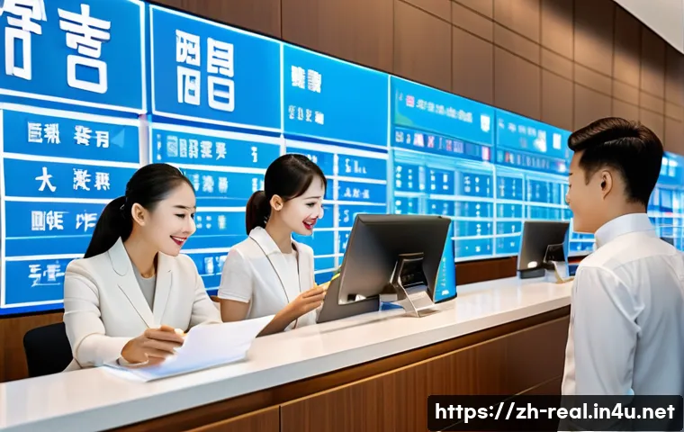 공인중개사 부동산 등기 절차 이해 - A modern real estate registration office scene in China, featuring a diverse group of professional s...