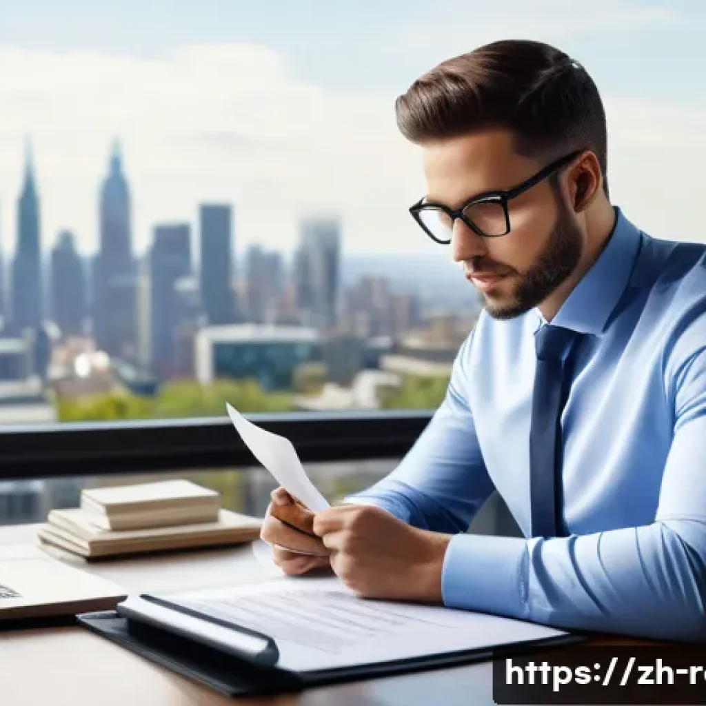 공인중개사 자격증 취득 후 학업 계획 - A modern real estate professional in a sleek office setting, attentively studying legal documents an...