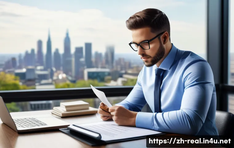 공인중개사 자격증 취득 후 학업 계획 - A modern real estate professional in a sleek office setting, attentively studying legal documents an...