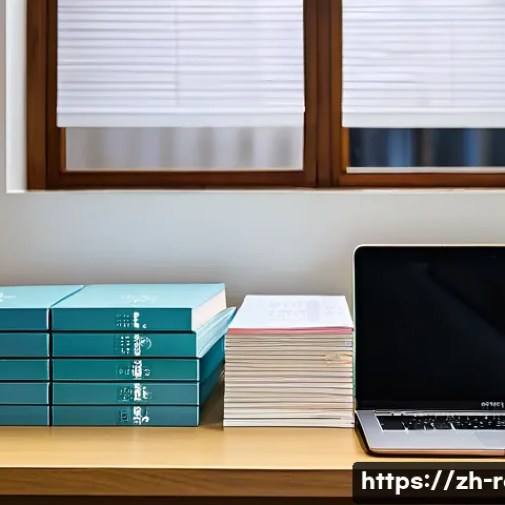 공인중개사 시험 준비를 위한 자료 분석 - A modern study desk scene with neatly organized exam preparation materials for a Chinese notary publ...