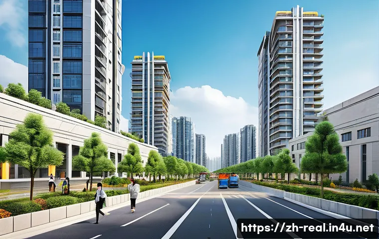 공인중개사와 부동산 관련 컨설팅 성공 사례 - A modern urban real estate development scene in a newly emerging suburban area in China, featuring h...