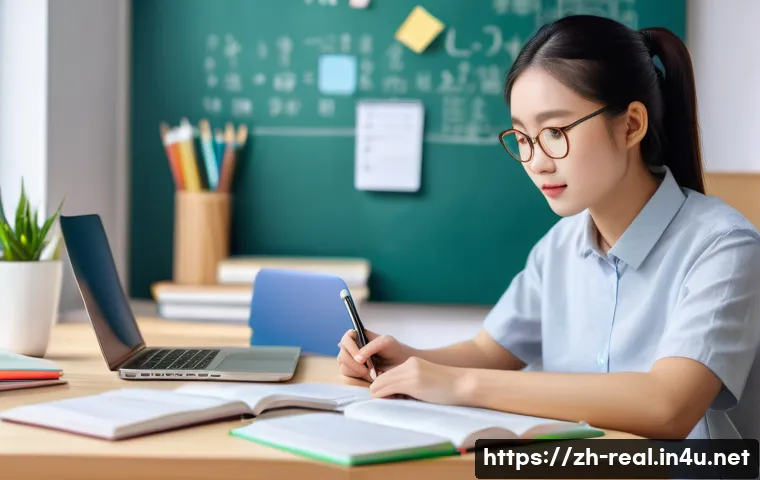 공인중개사 시험 대비 학습 자료 추천 - A modern study environment featuring a young Chinese adult preparing for a professional certificatio...