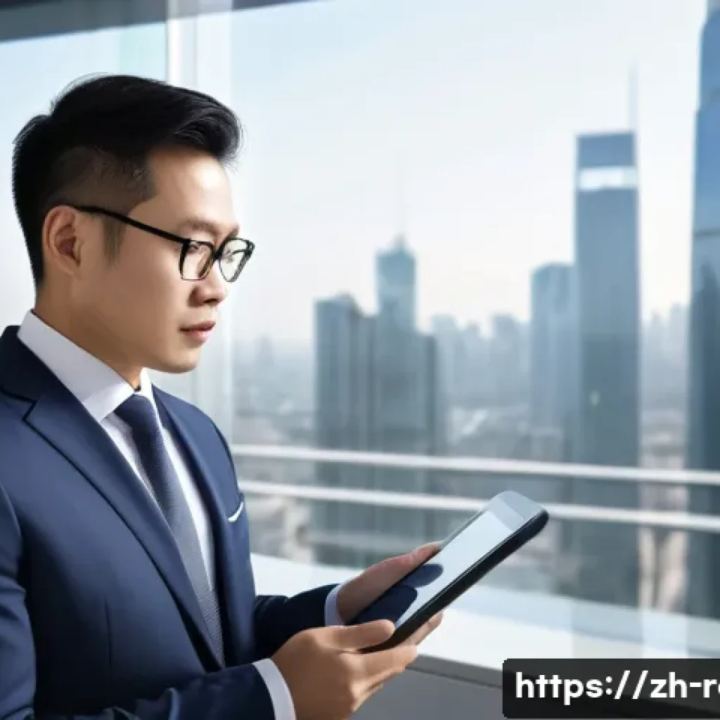 공인중개사 자격증의 활용성과 관련된 사회적 가치의 연구 - A modern Chinese real estate agent in a sleek office setting, wearing professional business attire w...
