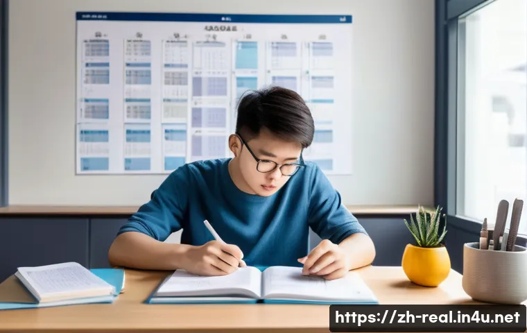 공인중개사 시험과 관련된 추천 앱 - A modern study environment showcasing a young Chinese adult using a smartphone app for exam preparat...