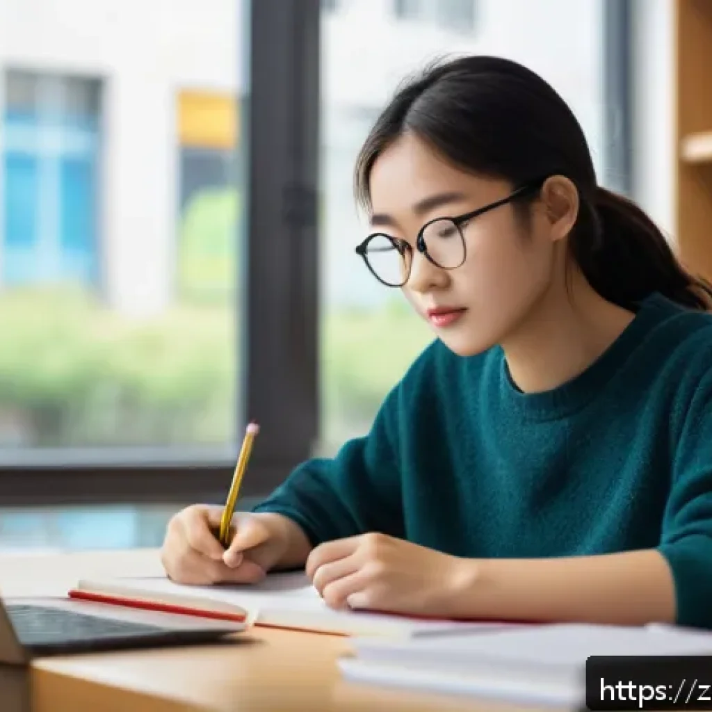 공인중개사 시험 대비 학습과 효율적 시간 관리 - A modern, quiet study room in a bright library setting, with a young adult student wearing casual cl...