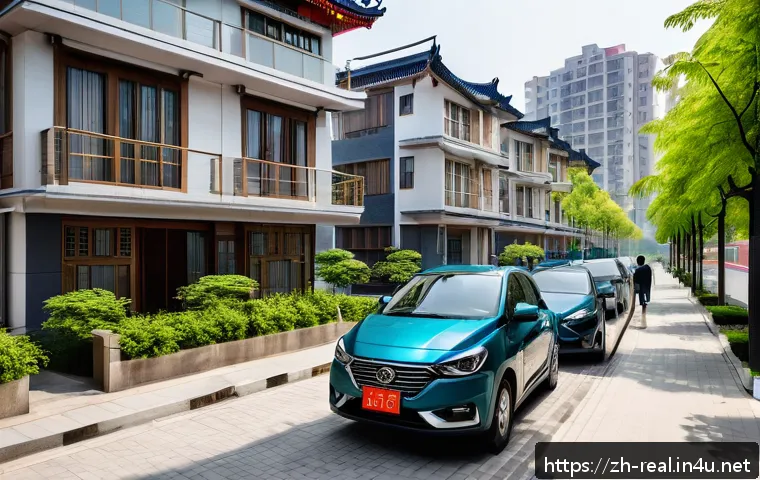 공인중개사 부동산 시장 관련 데이터 분석 - A modern Chinese urban residential neighborhood in 2024, showing diverse housing types including mid...