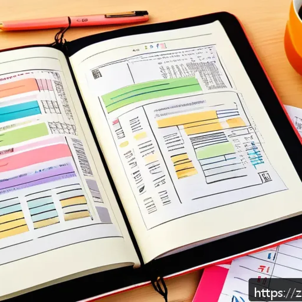 공인중개사 시험 대비 요점 정리 노트 - A detailed and vibrant study desk scene featuring a neatly organized notebook opened to colorful, we...