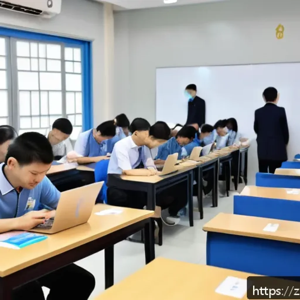 공인중개사 시험일 체크 방법 - A modern Chinese examination center bustling with candidates registering for the 2024 intermediary e...