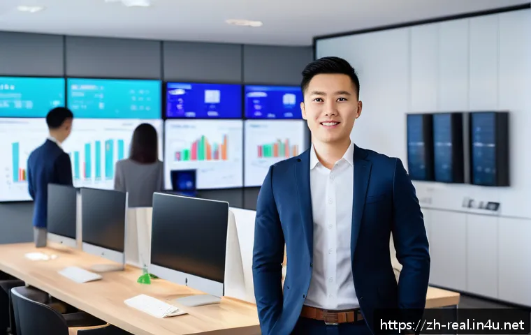 공인중개사 자격증의 취득 후 글로벌 활용법 - A confident young professional wearing business casual attire and a visible professional badge label...