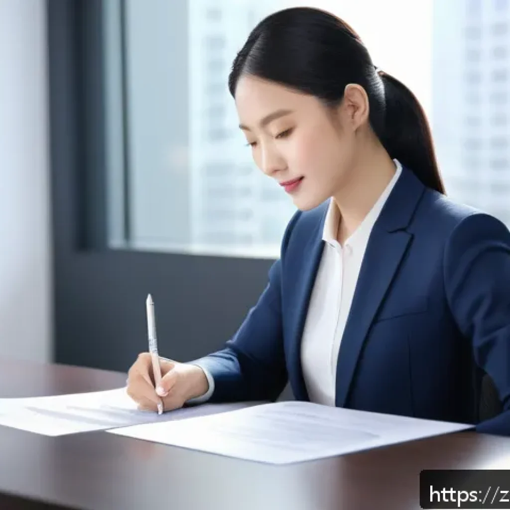 공인중개사 부동산 법률 사례 연구 - A professional real estate agent in a modern office setting, carefully reviewing a detailed contract...