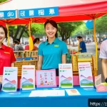 공인중개사로서 지역 커뮤니티 참여 방법 - A professional notary agent warmly engaging with diverse community members at a neighborhood festiva...