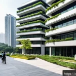공인중개사와 부동산 시장 동향에 대한 통찰력 - A modern urban real estate development scene in a Chinese city, showcasing sleek new apartment build...