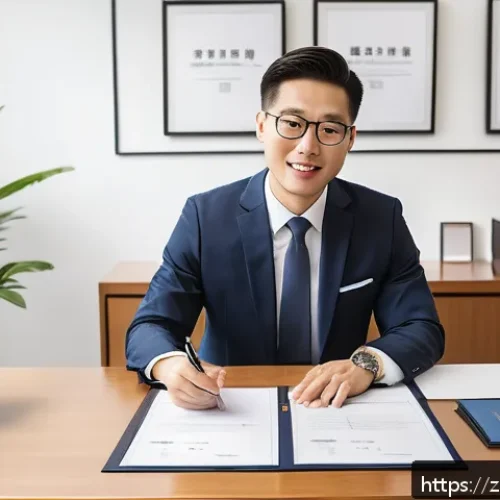 공인중개사로서 고객 신뢰 쌓는 법 - A modern, clean notary office interior with a neat desk, well-organized documents, and framed profes...