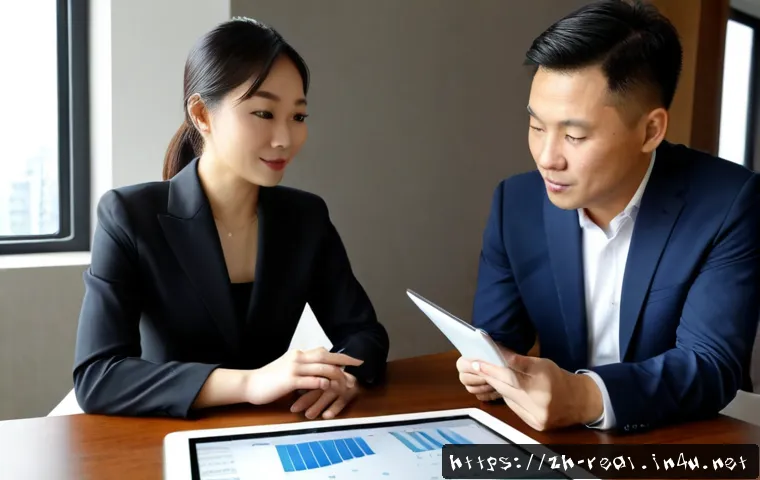 공인중개사와 최신 부동산 시장의 분석적 접근 방법 - Photorealistic real estate agent and client reviewing a clean property market analysis on a large bl...