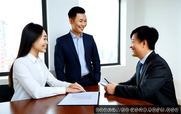 공인중개사로서의 첫 계약 성사 경험 - Photorealistic real estate office scene, a young Chinese real estate agent in professional business ...