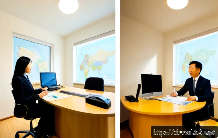 공인중개사와 부동산 컨설턴트 차이 - Photorealistic split-scene comparison in a bright modern office: on the left, a licensed real estate...